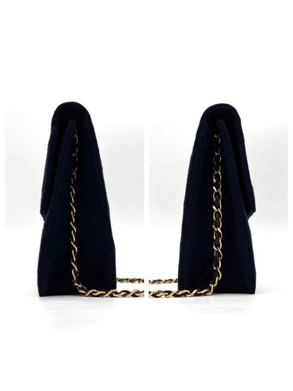 Chanel Quilted Cotton Chain Shoulder Bag Navy Gold